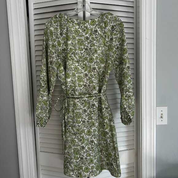 J. Crew Linen Wrap Dress in Tossed Floral Green/Cream Size Small NWT - Picture 10 of 13